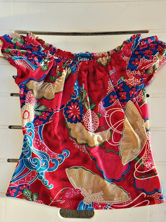 Garage Tops - Y2K Vintage Garage Floral  Red & Blue top